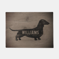 Dachshund Dog Silhouette Faux Weathered Wood Doormat