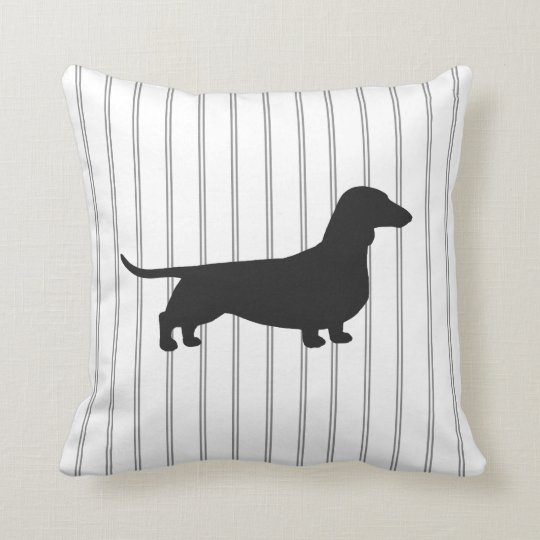 Dachshund Dog Silhouette on Stripes Throw Pillow | Zazzle