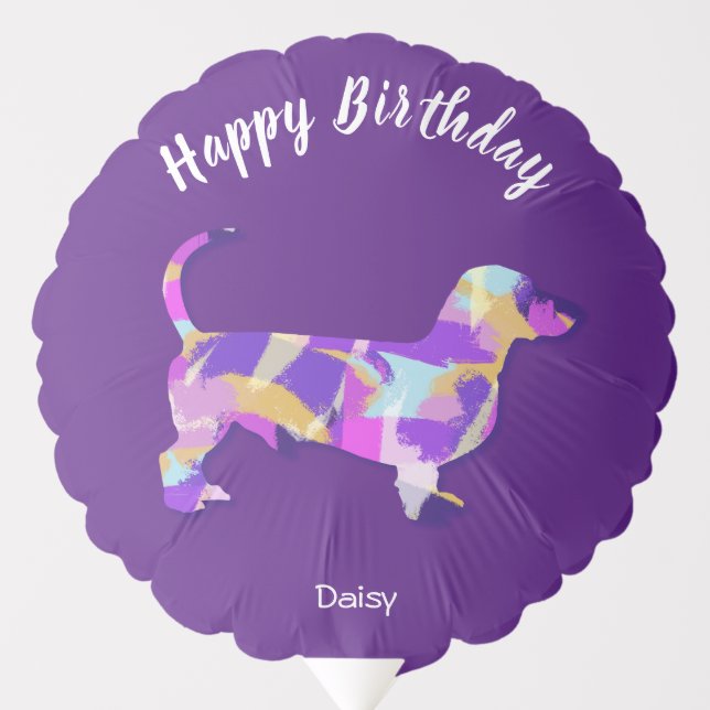 Dachshund Dog Silhouette PurplePY&B Birthday Balloon (Front)