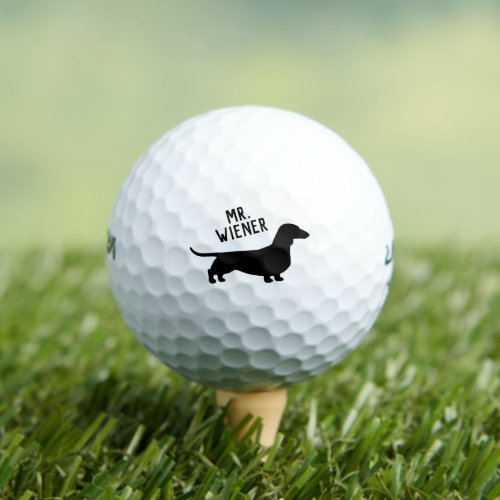 Dachshund Dog Silhouette with Custom Name  Golf Balls