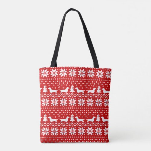 Dachshund Dog Silhouettes Christmas Xmas Pattern Tote Bag