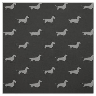 Dachshund Dog Silhouettes Grey and Black Patterned Fabric