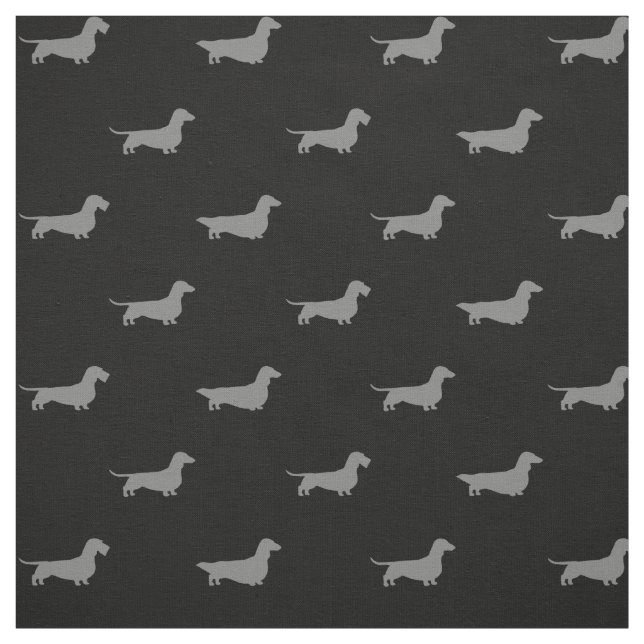 Dachshund Dog Silhouettes Grey and Black Patterned Fabric (Swatch)