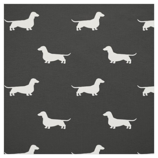 Dachshund Dog Silhouettes Pattern Black and White Fabric