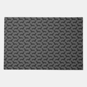 Dachshund Dog Silhouettes Pattern Grey and Black Doormat