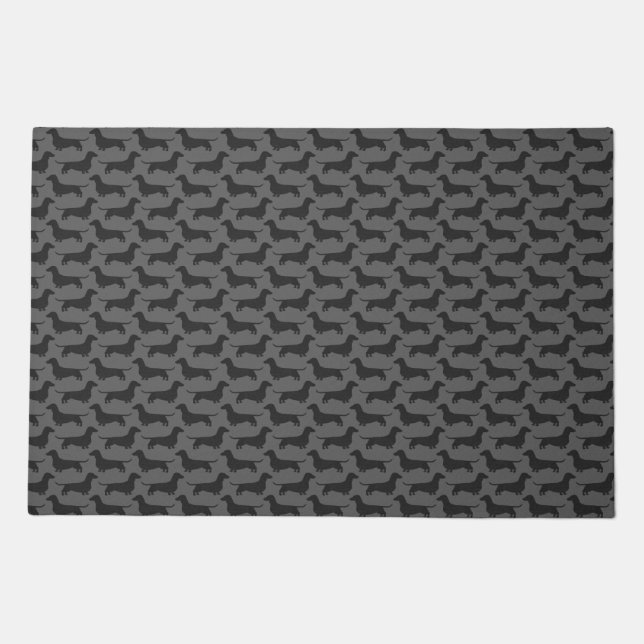 Dachshund Dog Silhouettes Pattern Grey and Black Doormat (Front)