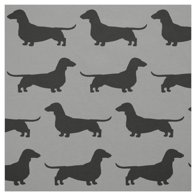 Dachshund Dog Silhouettes Pattern Grey and Black Fabric (Swatch)