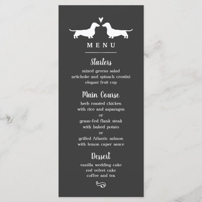 Dachshund Dog Silhouettes Wedding Dinner Menu (Front)