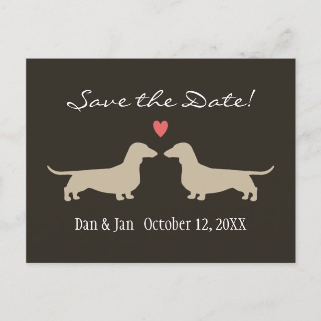 Dachshund Dog Silhouettes Wedding Save the Date Announcement Postcard (Front)