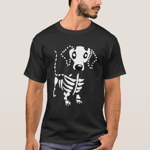 Dachshund Dog Skeleton Halloween Costumes Skull Bo T_Shirt