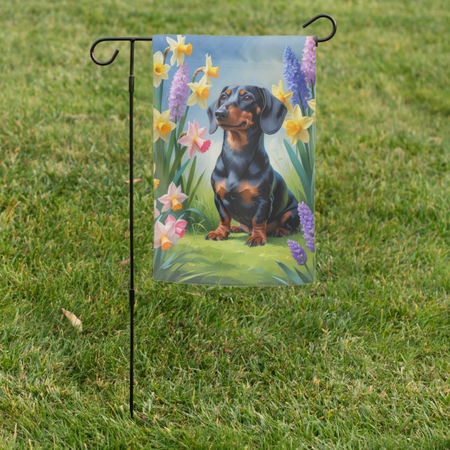 Dachshund Dog Spring Flowers Painting Garden Flag (In SItu)