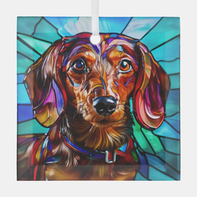 Dachshund Dog "Stained Glass" Glass Ornament (Front)