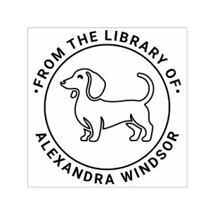 Dachshund Dog Standing Sil2 Library Book Name Self-inking Stamp