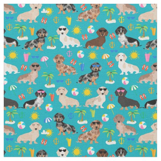 Dachshund dog summer beach turquoise fabric