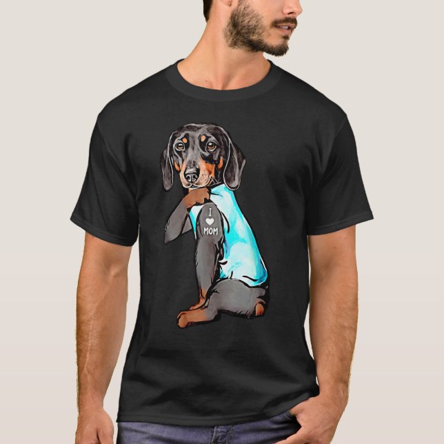 Dachshund Dog Tattoo I Love Mom Dogmom T-Shirt (Front)