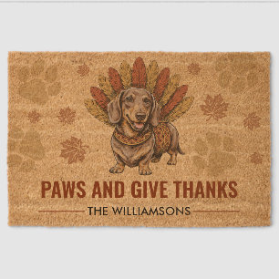 Dachshund Dog Thanksgiving Fall Family Name Funny Fiber Doormat