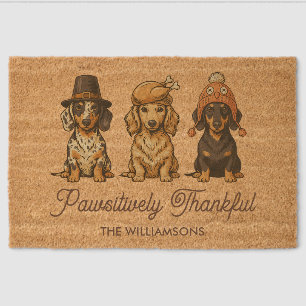 Dachshund Dog Thanksgiving Personalized Name Funny Fiber Doormat