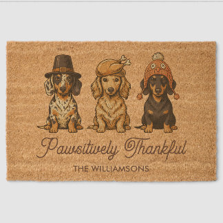 Dachshund Dog Thanksgiving Personalized Name Funny Fiber Doormat