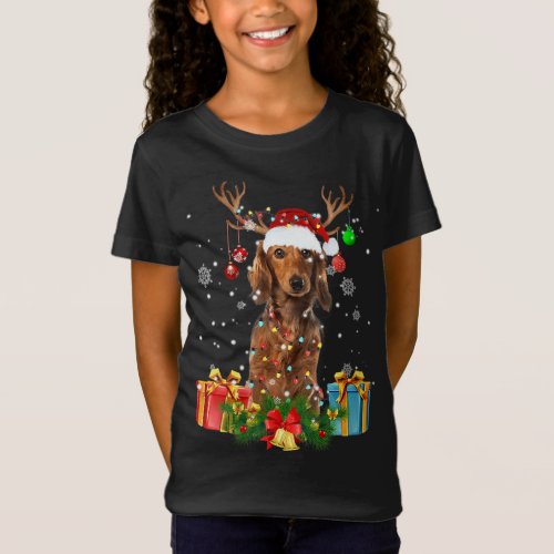 Dachshund Dog Tree Christmas Lights Dog Ugly Xmas  T_Shirt