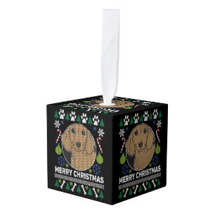 Dachshund Dog Ugly Christmas Sweater Style Cube Ornament