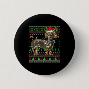 Dachshund Dog Ugly Christmas Sweaters Holiday Sant Button