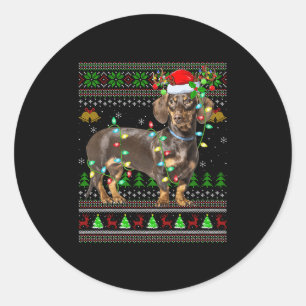 Dachshund Dog Ugly Christmas Sweaters Holiday Sant Classic Round Sticker