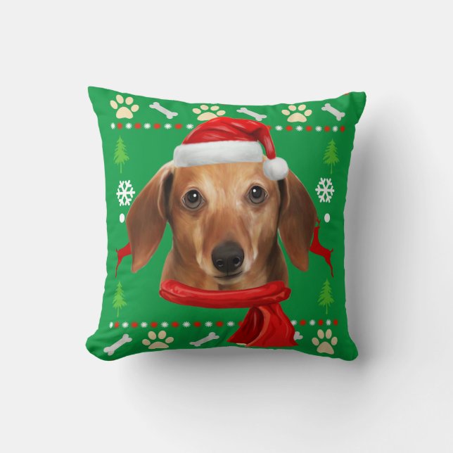 Dachshund Dog Ugly Christmas Throw Pillow (Front)