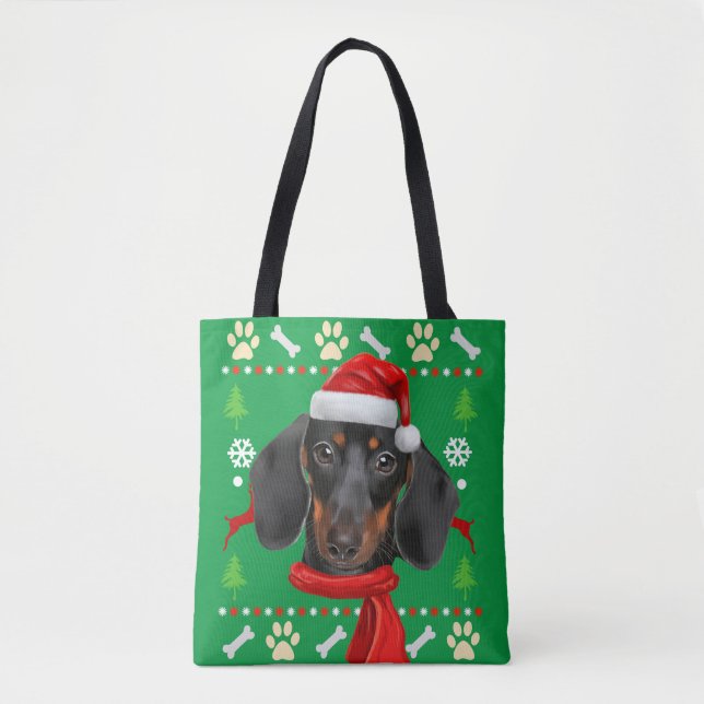 Dachshund Dog Ugly Christmas Tote Bag (Front)