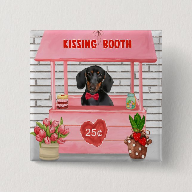 Dachshund Dog Valentine's Day Kissing Booth Button (Front)