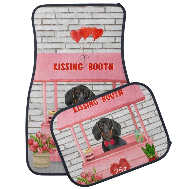 Dachshund Dog Valentine's Day Kissing Booth Car Floor Mat (Set)