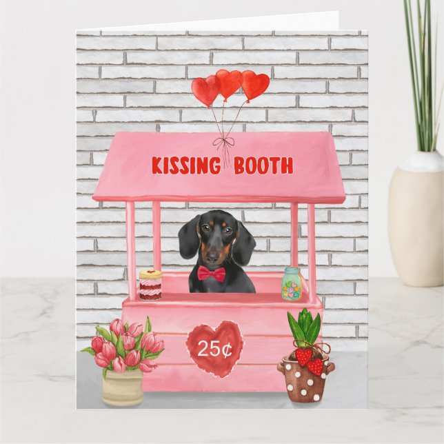 Dachshund Dog Valentine's Day Kissing Booth Card (Front)