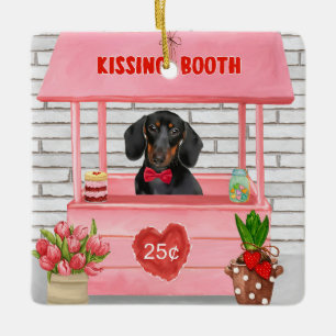 Dachshund Dog Valentine's Day Kissing Booth Ceramic Ornament