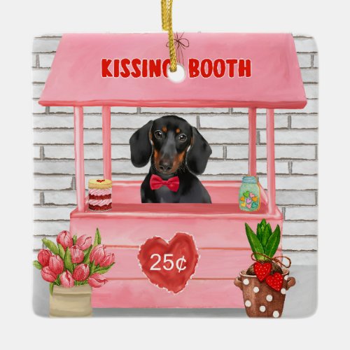 Dachshund Dog Valentines Day Kissing Booth Ceramic Ornament