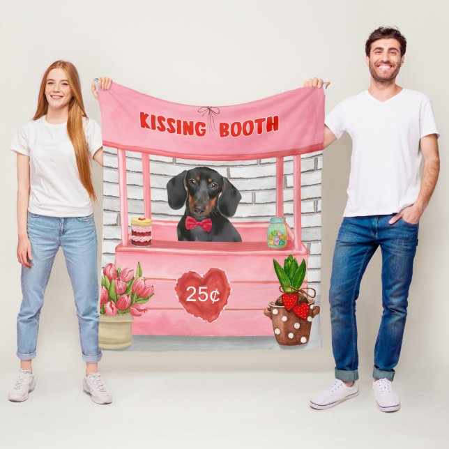 Dachshund Dog Valentine's Day Kissing Booth Fleece Blanket (In Situ)