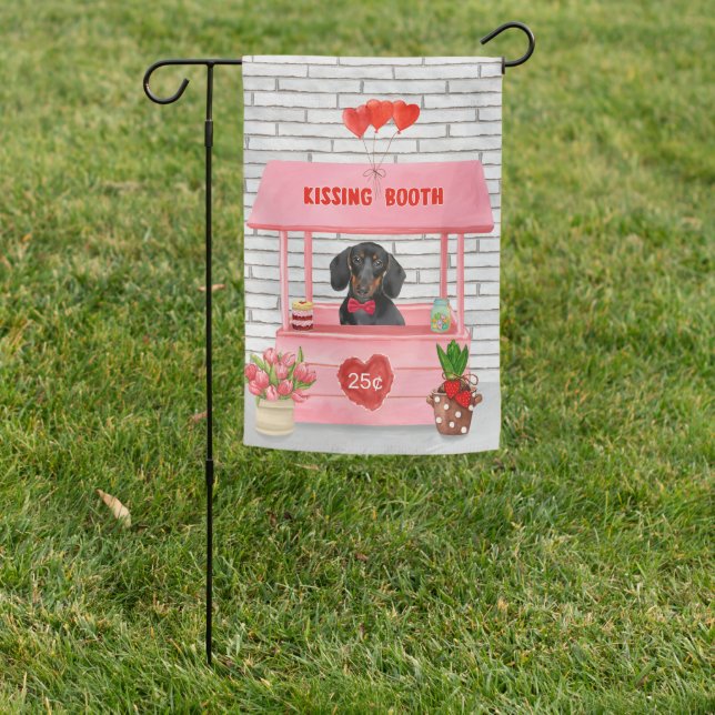 Dachshund Dog Valentine's Day Kissing Booth Garden Flag (In SItu)