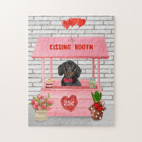 Dachshund Dog Valentines Day Kissing Booth Jigsaw Puzzle
