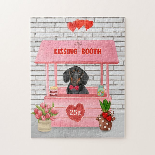 Dachshund Dog Valentine's Day Kissing Booth Jigsaw Puzzle (Vertical)