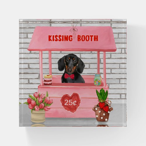 Dachshund Dog Valentines Day Kissing Booth Paperweight