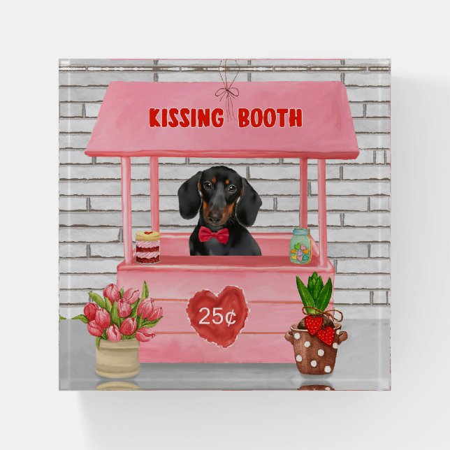 Dachshund Dog Valentine's Day Kissing Booth Paperweight (Front)