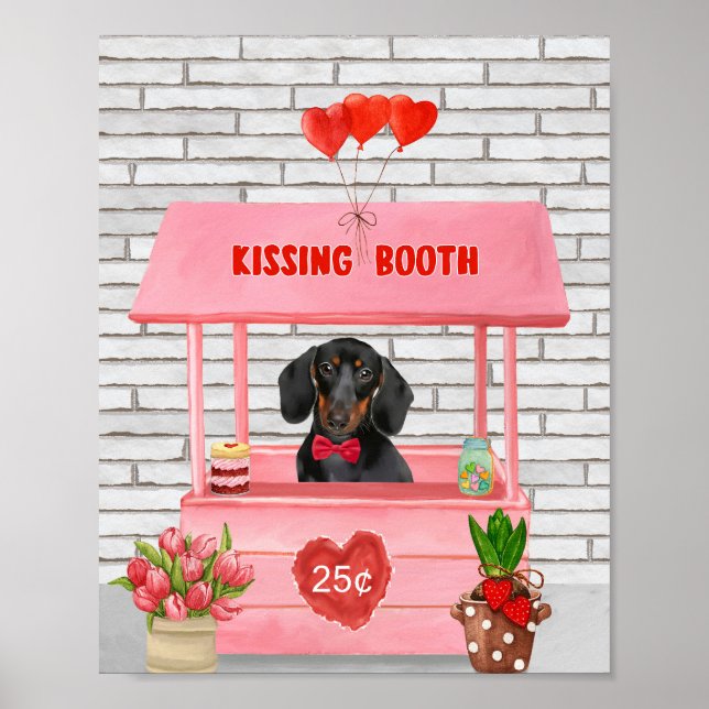 Dachshund Dog Valentine's Day Kissing Booth Poster (Front)