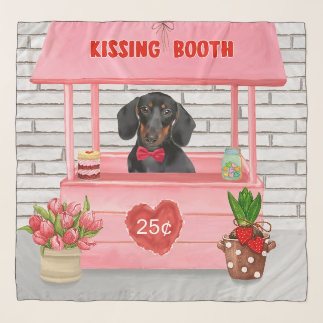 Dachshund Dog Valentine's Day Kissing Booth Scarf (Front)
