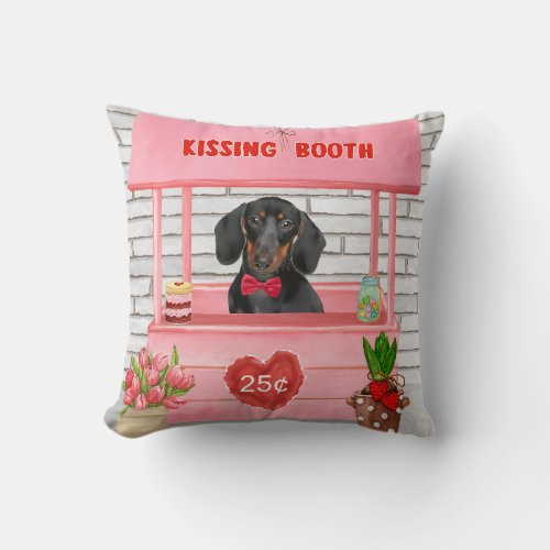 Dachshund Dog Valentines Day Kissing Booth Throw Pillow
