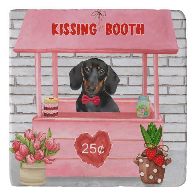 Dachshund Dog Valentine's Day Kissing Booth Trivet (Front)