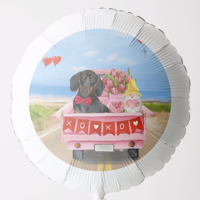Dachshund Dog Valentine's Day Truck Hearts Balloon (Front)