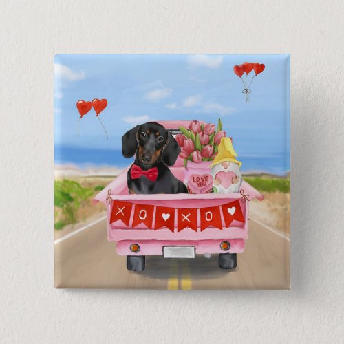 Dachshund Dog Valentines Day Truck Hearts Button