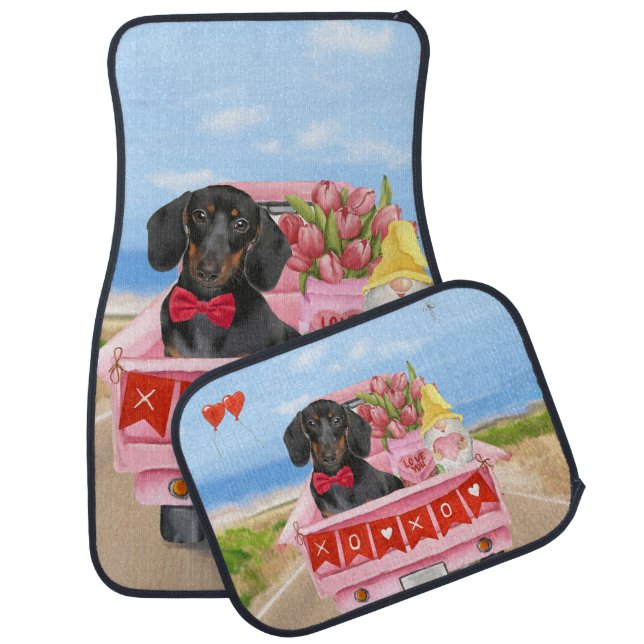 Dachshund Dog Valentine's Day Truck Hearts Car Floor Mat (Set)