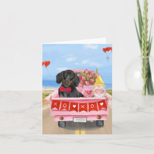 Dachshund Dog Valentine's Day Truck Hearts Card