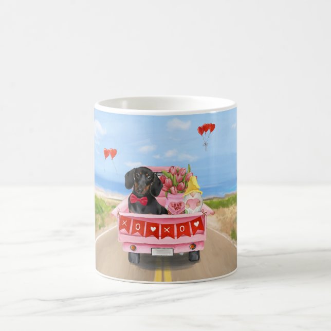 Dachshund Dog Valentine's Day Truck Hearts Coffee Mug (Center)