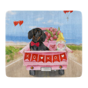 Dachshund Dog Valentine's Day Truck Hearts Cutting Board