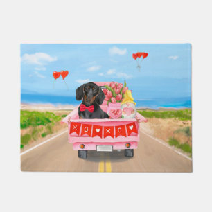 Dachshund Dog Valentine's Day Truck Hearts Doormat